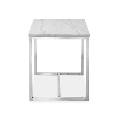 Esme White Marble And Brushed Nickel Rectangular End Table