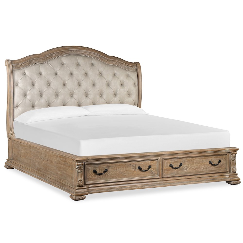 Marisol Fawn Queen Upholstered Sleigh Storage Bed