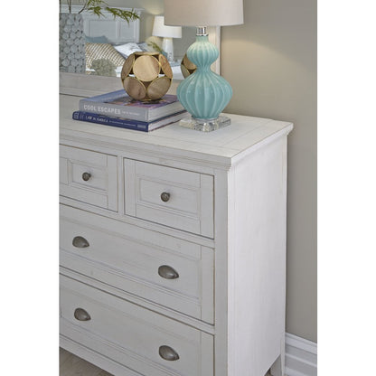 Chalk White And Dovetail Grey 2 Tone Drawer Dresser With Landscape Mirror