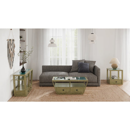 Hardison Warm Stone And Clear Glass Rectangular End Table