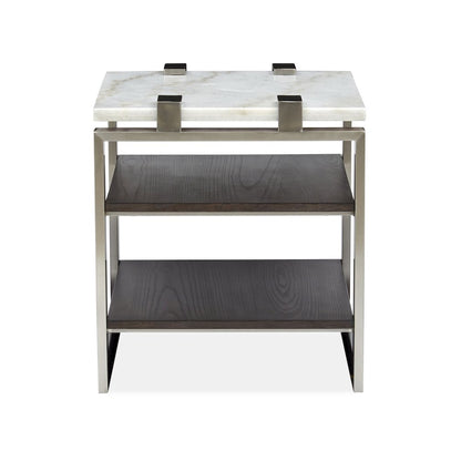 Pearl White And Roasted Almond And Brushed Platinum Rectangular End Table