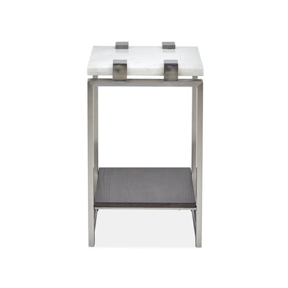 Pearl White And Roasted Almond And Brushed Platinum Rectangular Accent Table