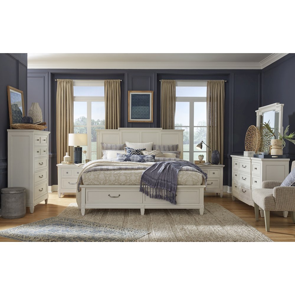 Willowbrook Egg Shell White With Slight Rub Through King Panel Storage Bed