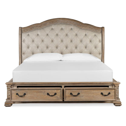 Marisol Fawn Queen Upholstered Sleigh Storage Bed