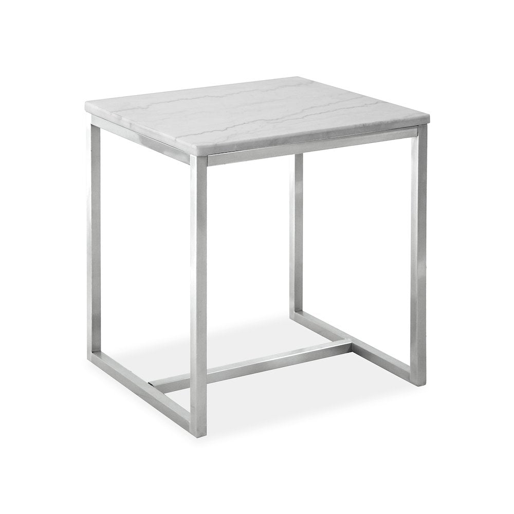 Esme White Marble And Brushed Nickel Rectangular End Table