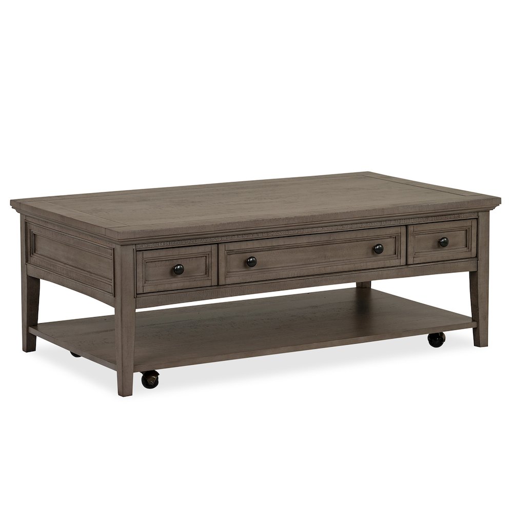 Paxton Place Dovetail Grey Rectangular Cocktail Table With Casters