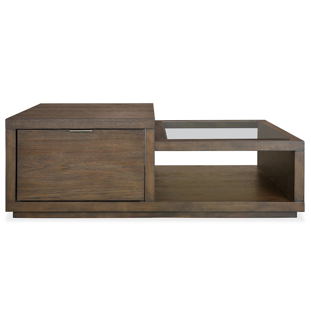 Merrick Homestead Brown And Clear Glass Rectangular Cocktail Table With Casters