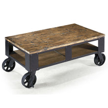 Distressed Natural Pine Rectangular Cocktail Table With 2 Braking Casters