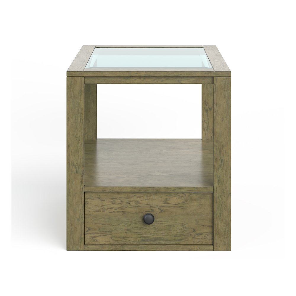 Hardison Warm Stone And Clear Glass Rectangular End Table