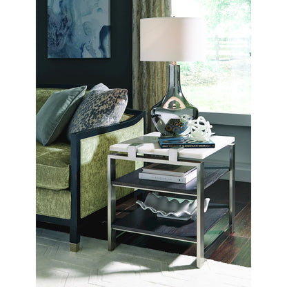Pearl White And Roasted Almond And Brushed Platinum Rectangular End Table