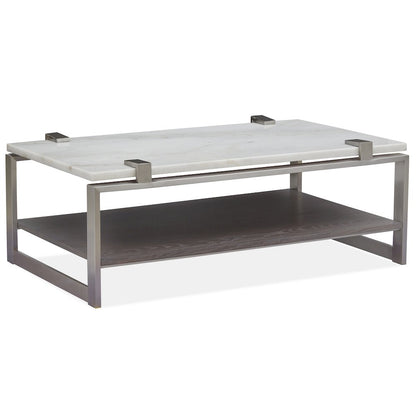 Pearl White And Roasted Almond And Brushed Platinum Rectangular Cocktail Table