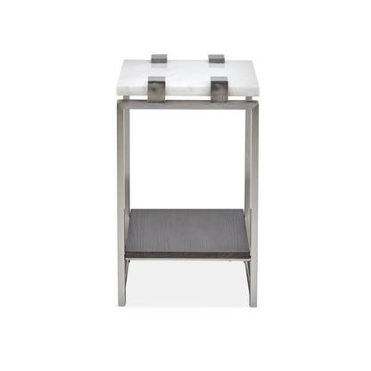 Pearl White And Roasted Almond And Brushed Platinum Rectangular Accent Table