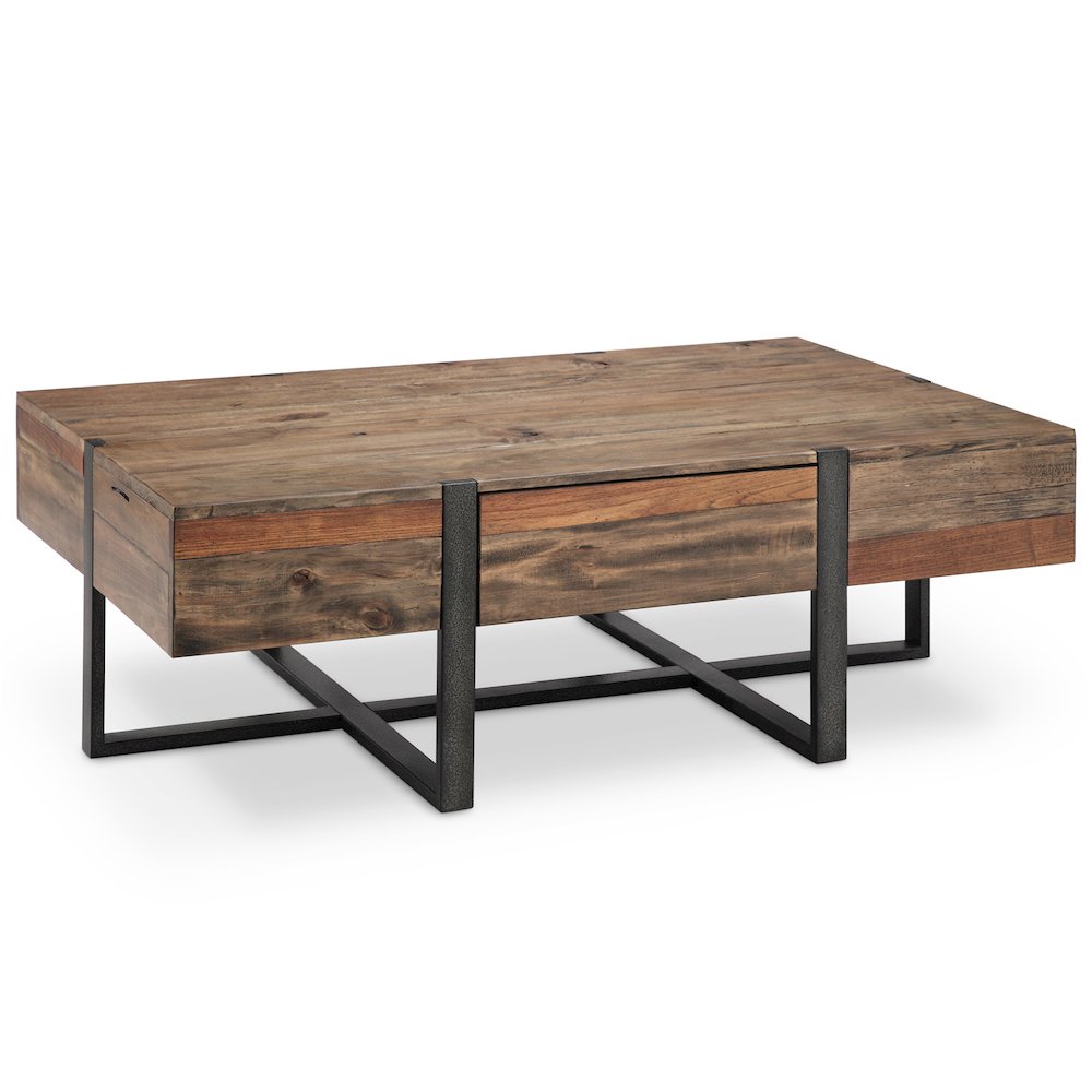 Prescott Rustic Honey And Distressed Iron Rectangular Cocktail Table