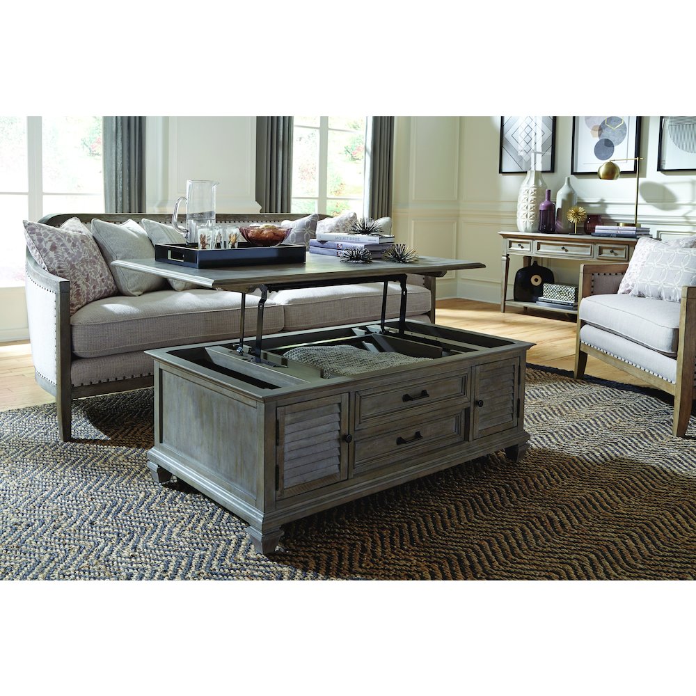Lancaster Dovetail Grey Lift Top Storage Cocktail Table With Casters