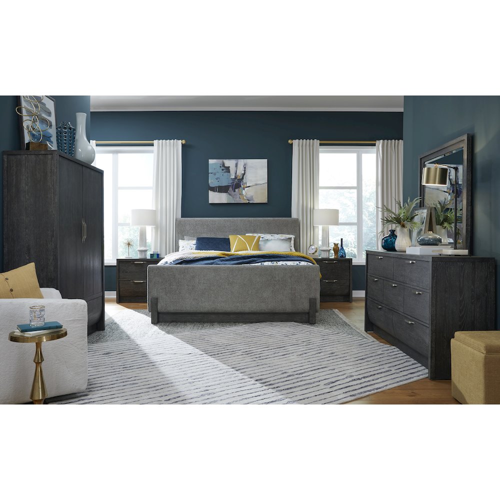 Kinsley Black Heron Queen Upholstered Panel Bed