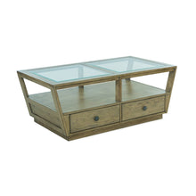 Hardison Warm Stone And Clear Glass Rectangular Cocktail Table With Casters