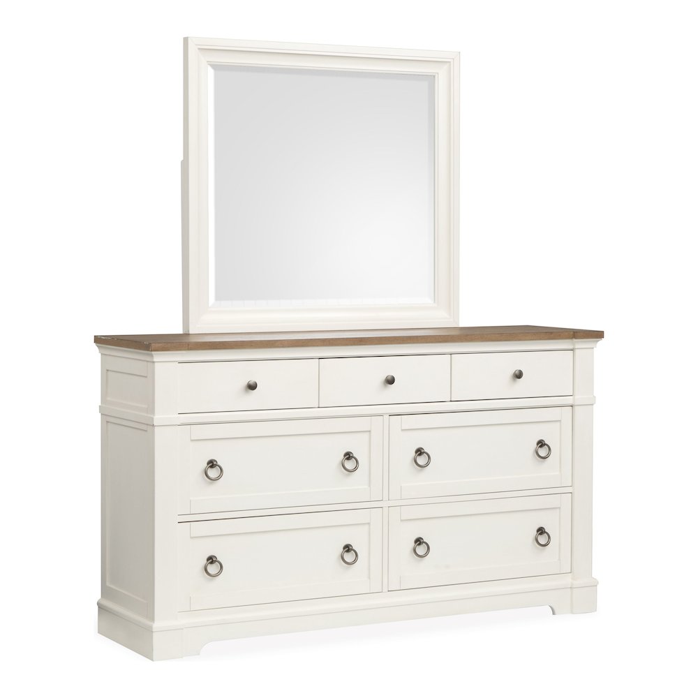 Kingston Whisper White And Cerused Nutmeg Drawer Dresser With Landscape Mirror