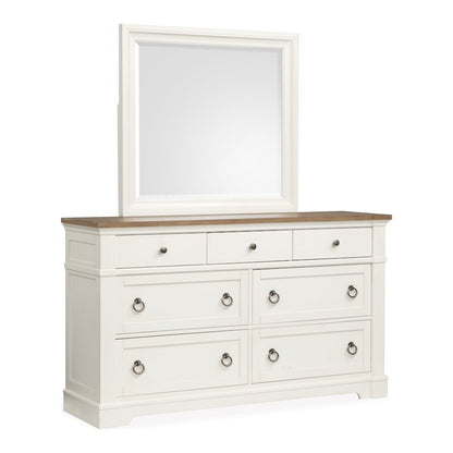 Kingston Whisper White And Cerused Nutmeg Drawer Dresser With Landscape Mirror