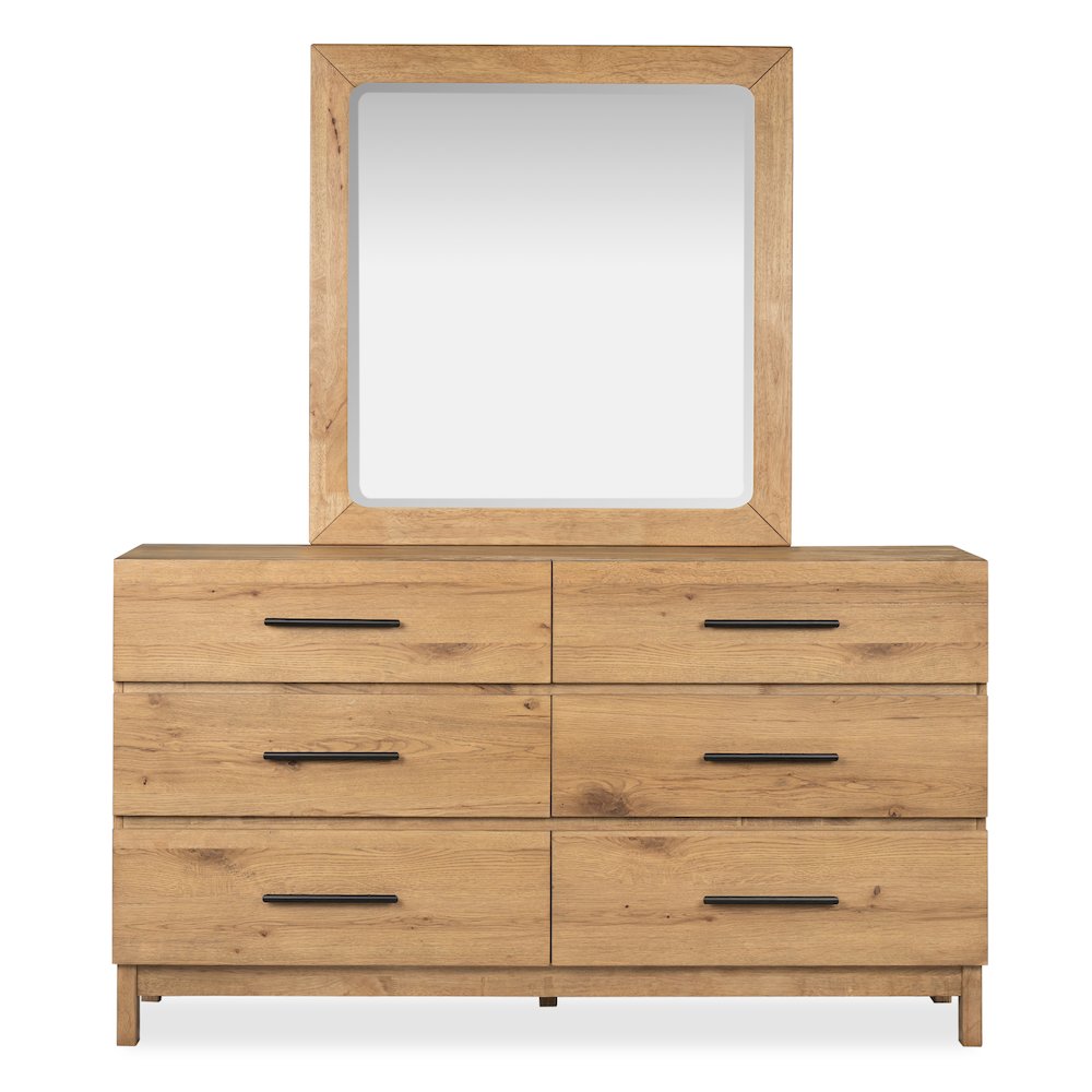 Davenport Rustic Caramel Double Drawer Dresser With Portrait Mirror