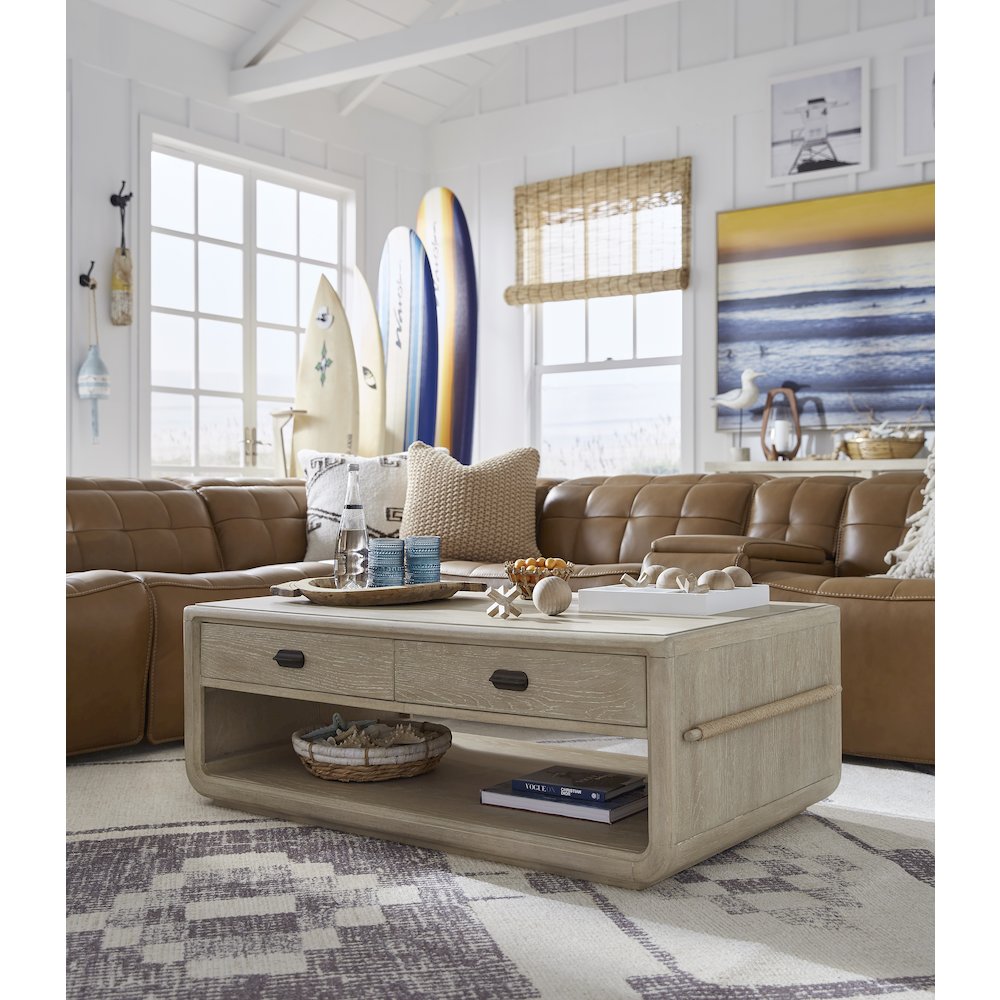 Sunset Cove Sanibel Brown Rectangular Cocktail Table With Casters