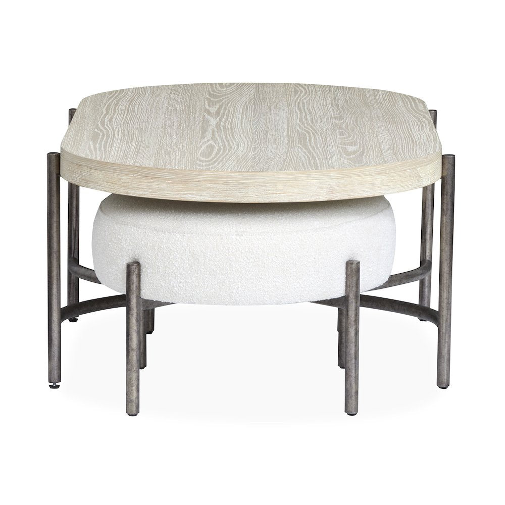 Edgecomb Grey And Weathered Antique Nickel Oval Cocktail Table With 2 Ottomans