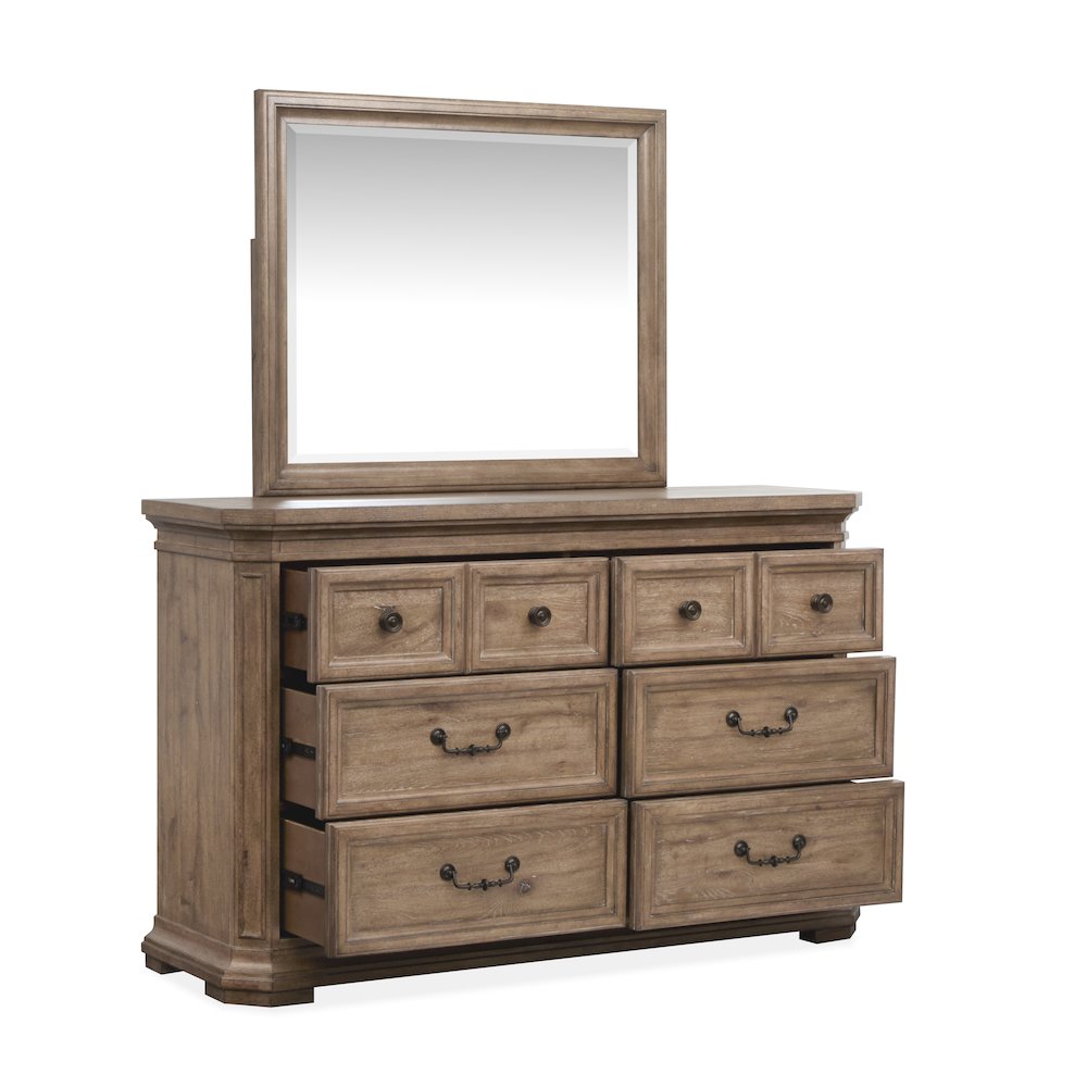 Adler Court Florentine Walnut Drawer Dresser With Landscape Mirror