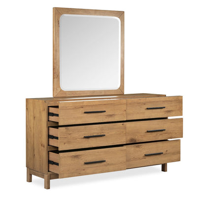 Davenport Rustic Caramel Double Drawer Dresser With Portrait Mirror