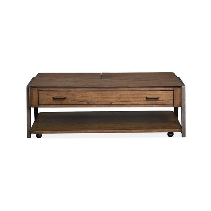 Milk Chocolate And Dark Chocolate Lift Top Storage Cocktail Table With Casters