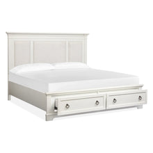 Kingston Whisper White And Cerused Nutmeg Queen Upholstered Panel Storage Bed