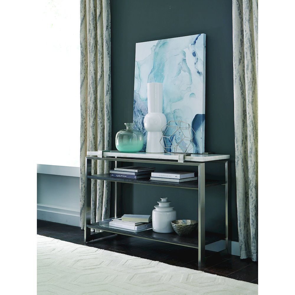 Pearl White And Roasted Almond And Brushed Platinum Rectangular Sofa Table