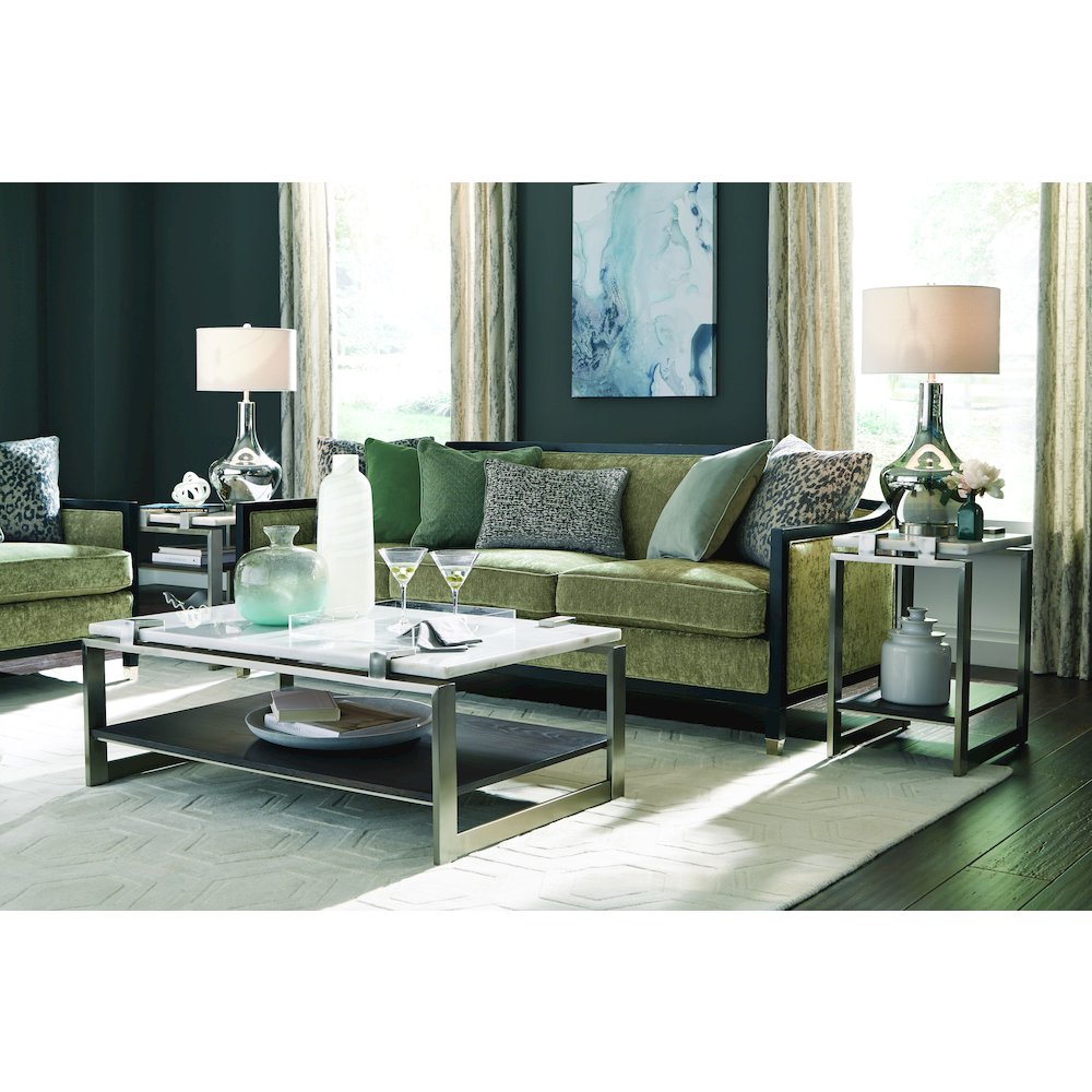 Pearl White And Roasted Almond And Brushed Platinum Rectangular Accent Table