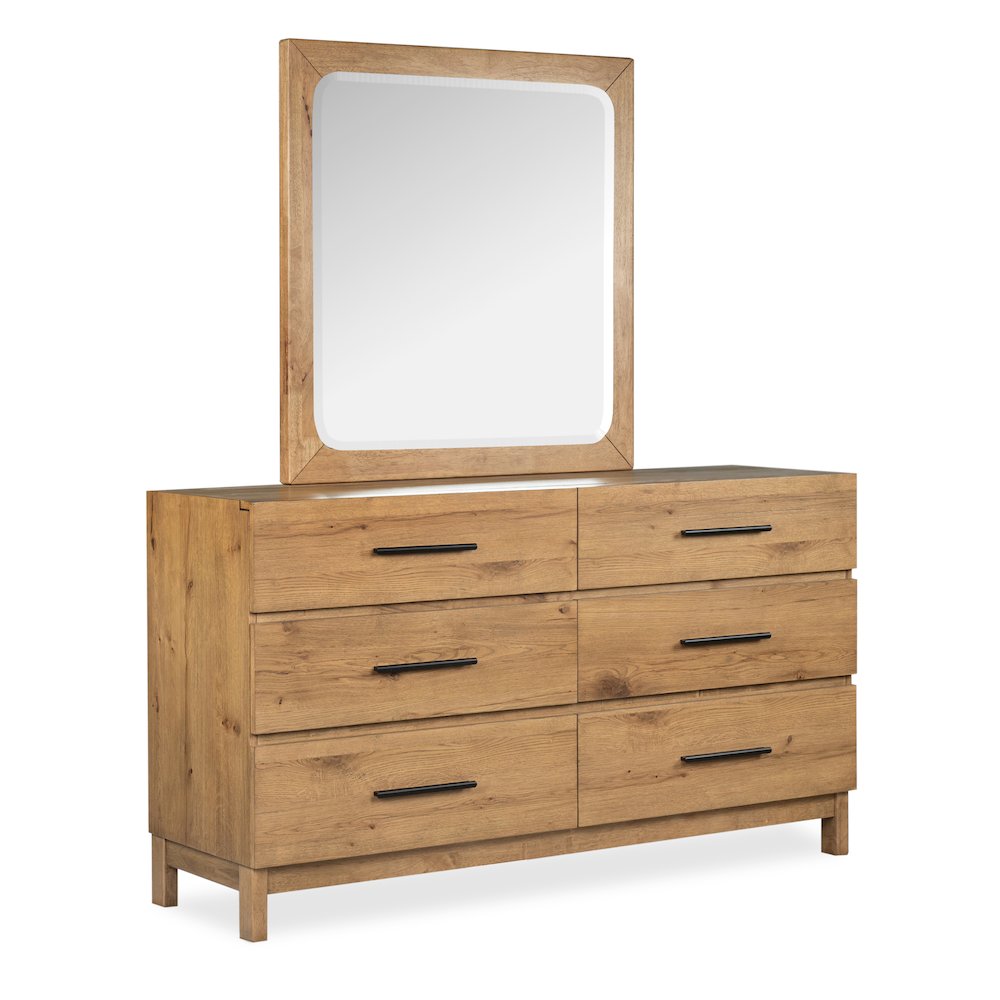 Davenport Rustic Caramel Double Drawer Dresser With Portrait Mirror