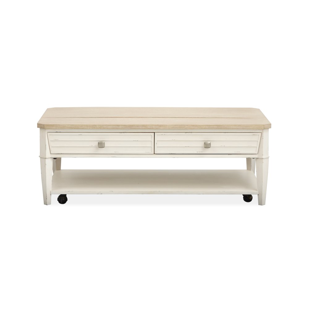 Echo Isles Sea Pearl And Driftwood Lift Top Storage Cocktail Table With Casters