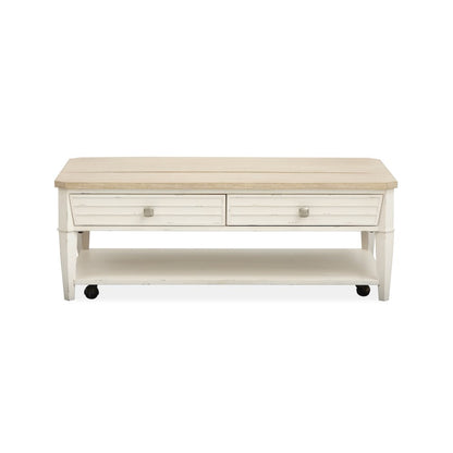 Echo Isles Sea Pearl And Driftwood Lift Top Storage Cocktail Table With Casters