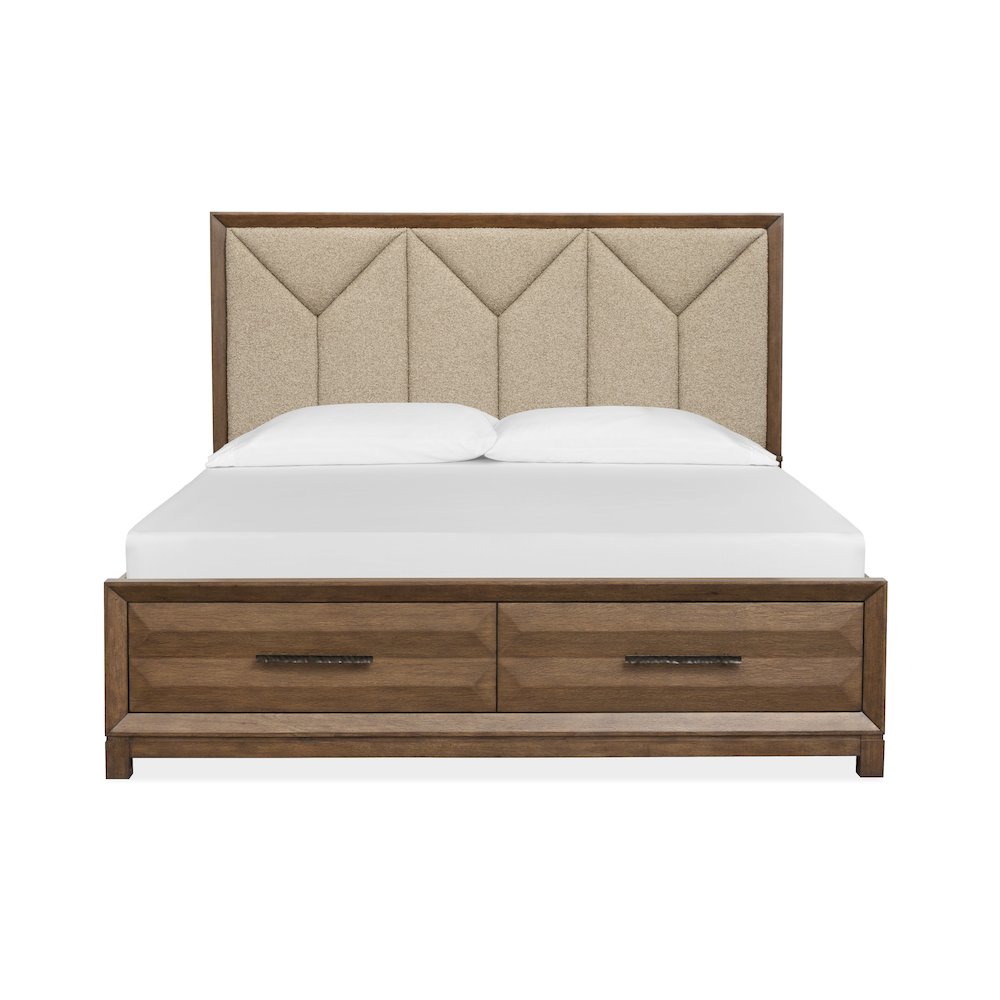 Callisto Bourbon Brown Queen Upholstered Panel Storage Bed