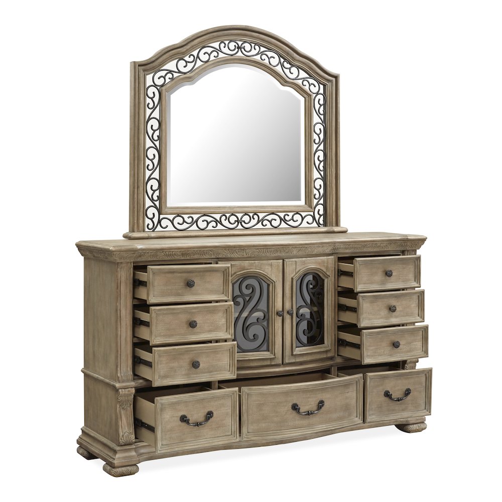 Marisol Fawn Drawer Dresser With Shaped Mirror