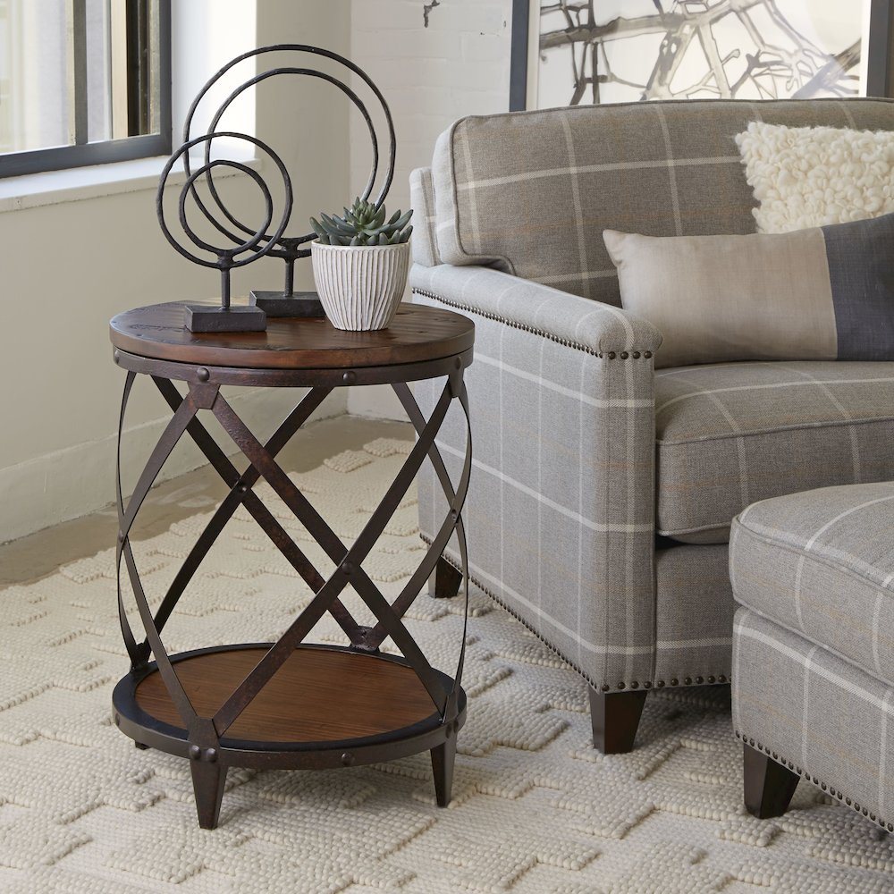 Pinebrook Distressed Natural Pine Round Accent Table