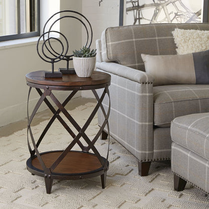 Pinebrook Distressed Natural Pine Round Accent Table