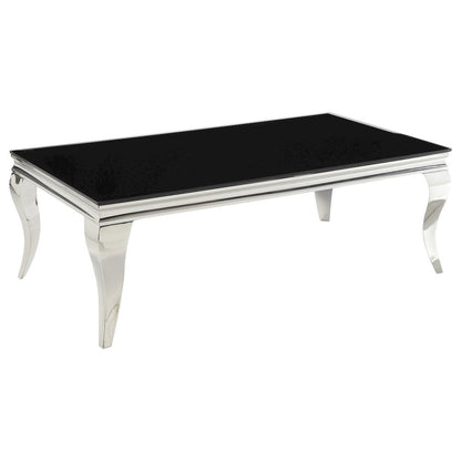 Rectangular Black Glass Top Coffee Table with Chrome Frame and Modern Design
