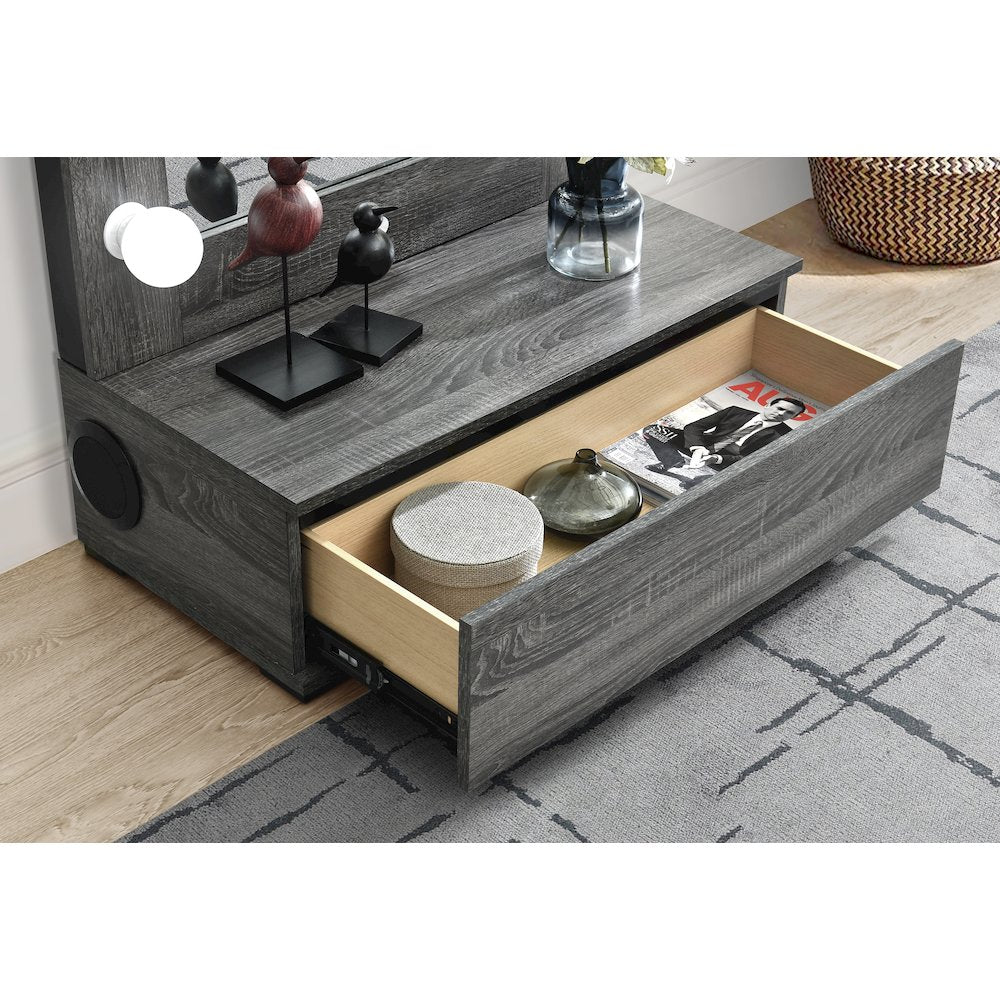 Lexi Grey Tall Mirror With Drawer And Speakers