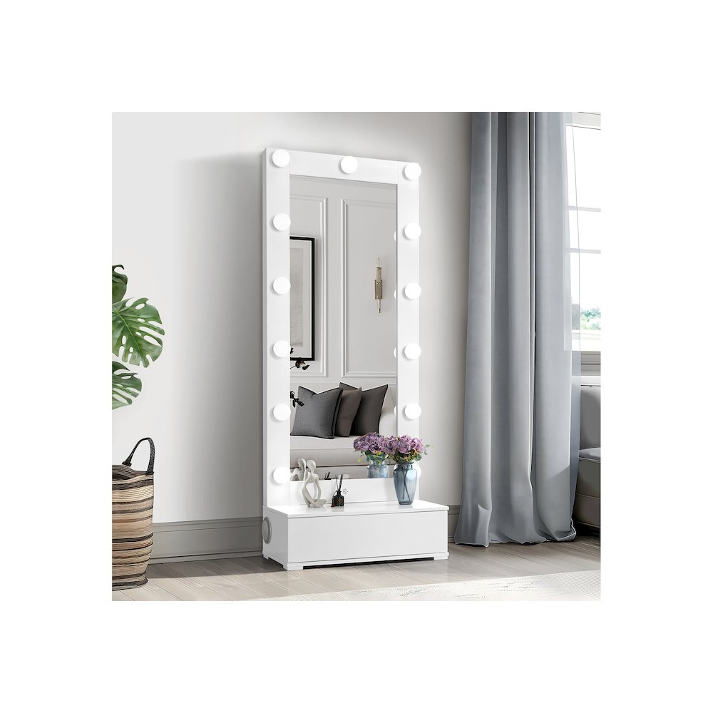 Ella White Narrow Tall Mirror With Led And Speaker