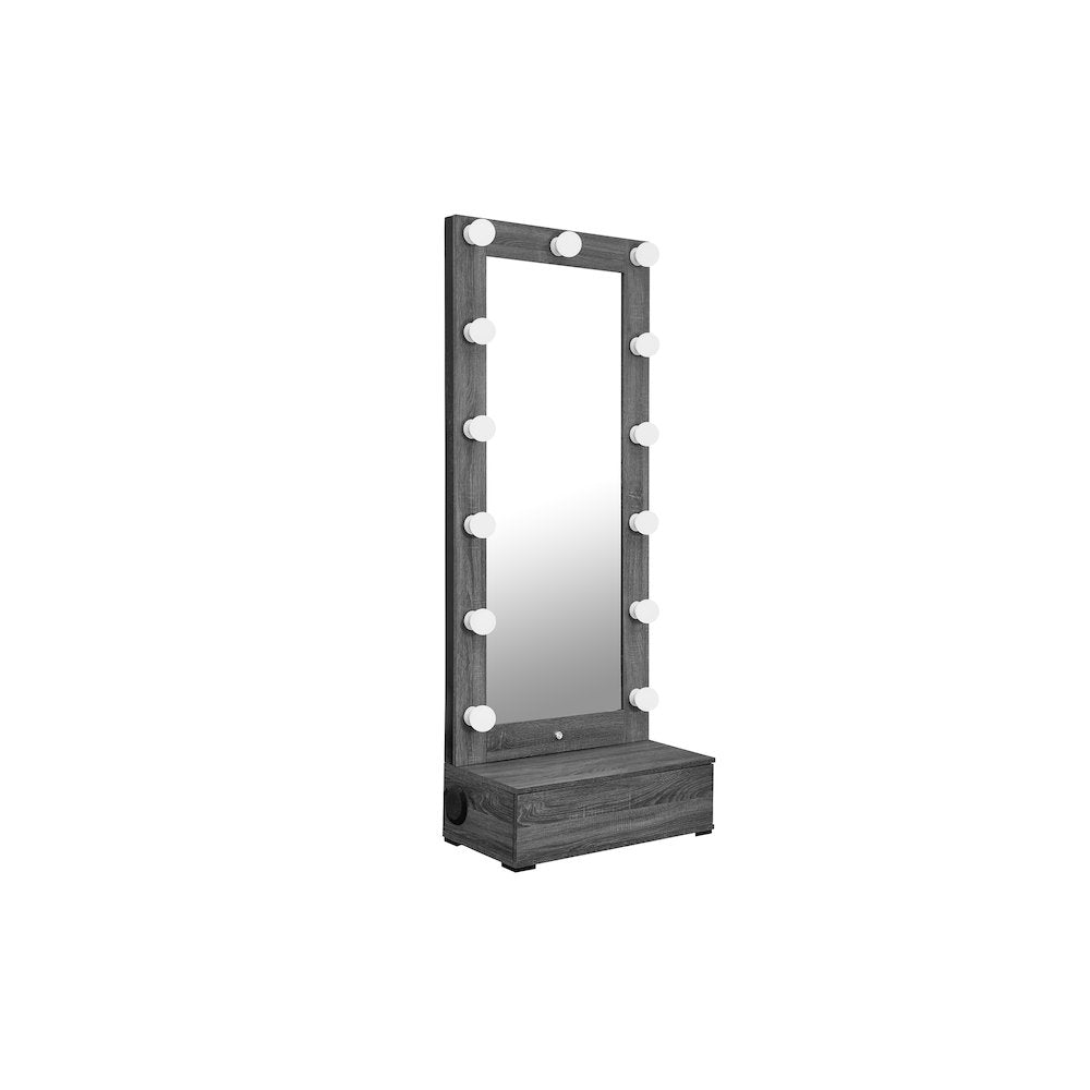 Lexi Grey Tall Mirror With Drawer And Speakers