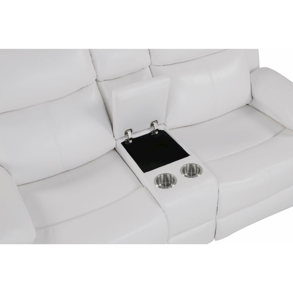 U6026 Blanche White Console Reclining Loveseat With Led And Speaker