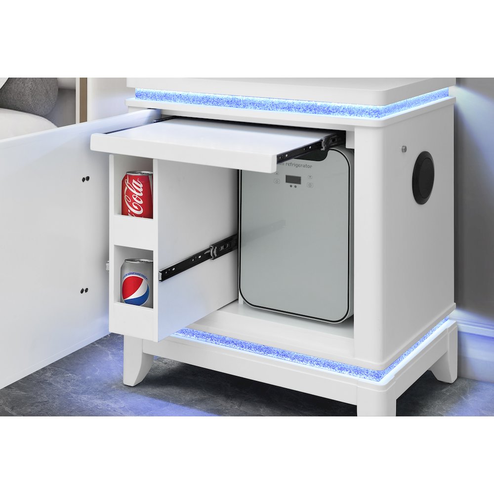 Alina White Nightstand With Cooler, Led, Speaker And Usb