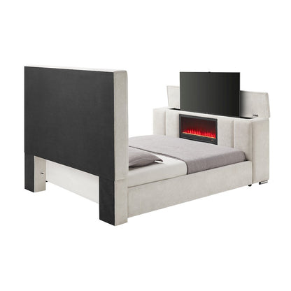 Serenity Crema Queen Bed With Speaker, Tv Lift And Fireplace