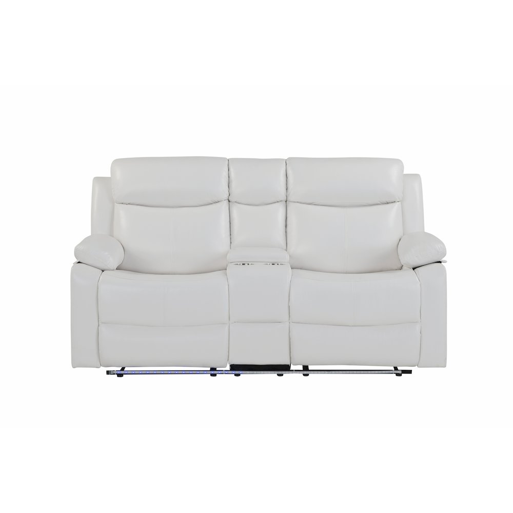 U6026 Blanche White Console Reclining Loveseat With Led And Speaker
