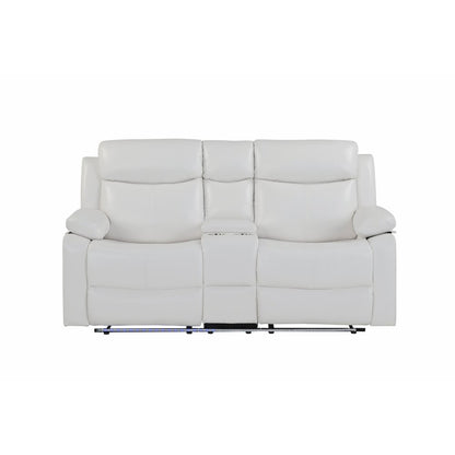 U6026 Blanche White Console Reclining Loveseat With Led And Speaker