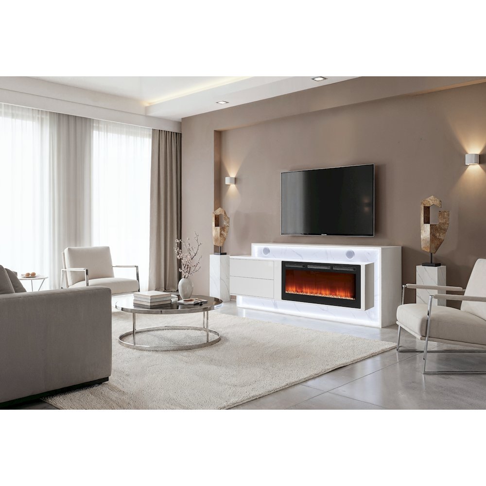 Kira White 87" Entertainment Unit With Bluetooth Speaker And Led
