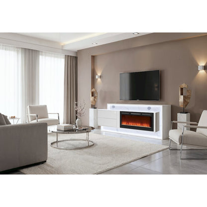 Kira White 87" Entertainment Unit With Bluetooth Speaker And Led