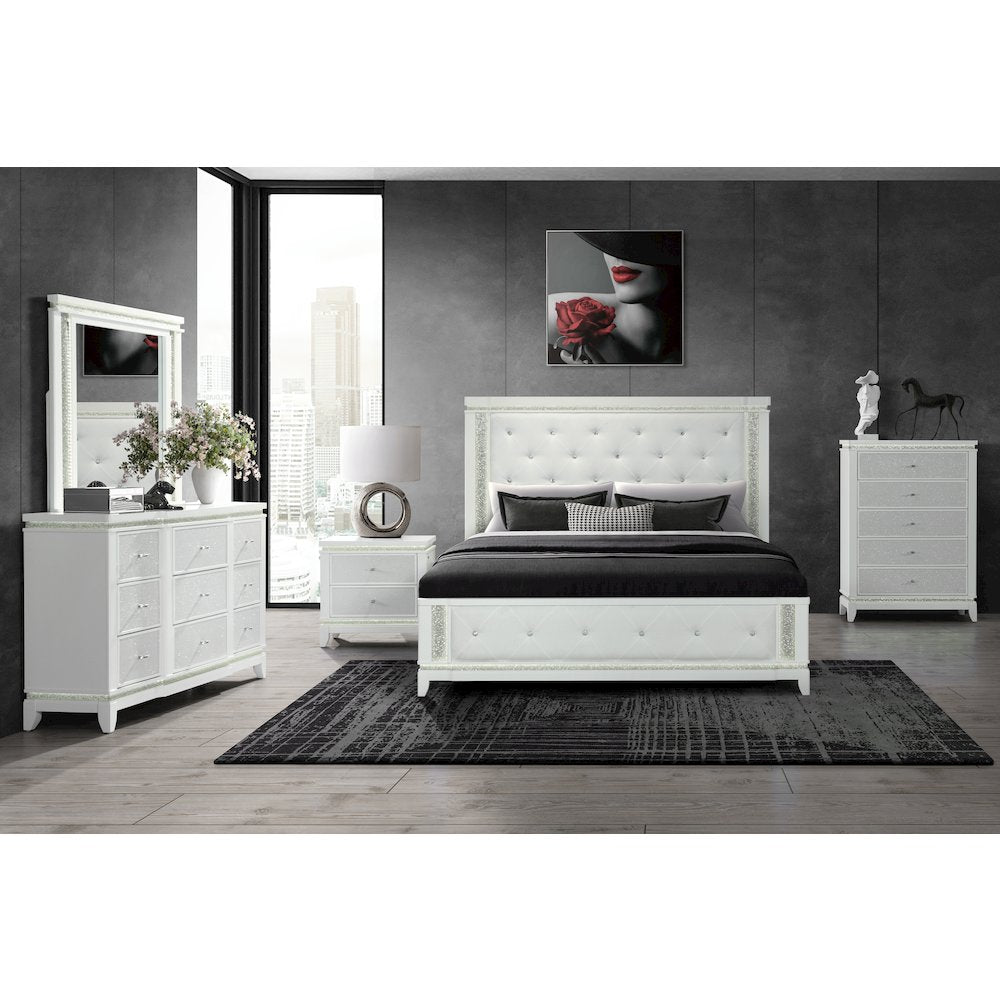 Alina White Queen Bed Group With Led
